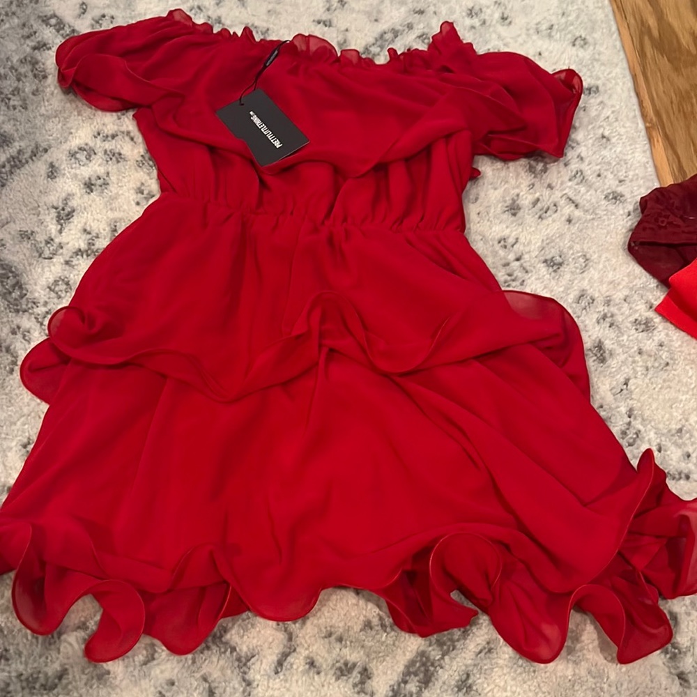 Strapless layered red dress